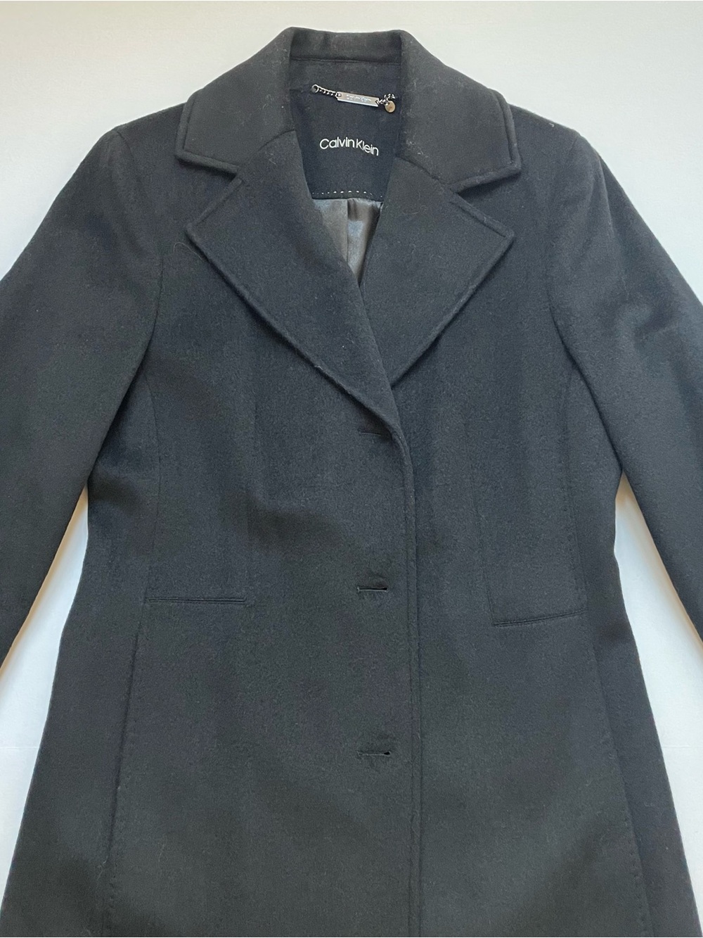 Calvin Klein Black Single-Breasted Wool Trench Coat - Picture 4 of 16